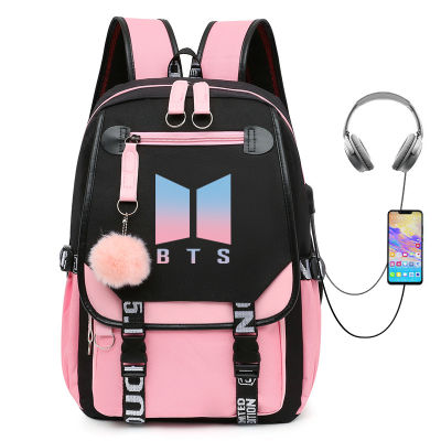 TOP☆KPOP BTS Backpack New Logo Bangtan Boys School Shoulder Bag with USB Charging Port For Unisex