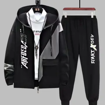 Men's Casual Tracksuit 2 Piece Hip Hop Trousers Jacket