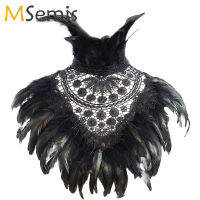 Gothic Feather Fake Collar Shawl Beaded ลูกไม้ปัก Shawl Dance Stage Catwalk Masquerade Ball ฮาโลวีนเครื่องแต่งกาย Accessories