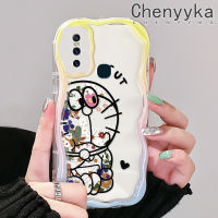 เคส Chenyyka สำหรับ VIVO S7 V20 Pro V15 Pro ดอกไม้ที่สวยงามซิลิโคนเคสโทรศัพท์โปร่งใสลายโดราเอมอนหนาป้องกันการตกขอบลอนสีสันเนื้อครีมเคสนิ่ม