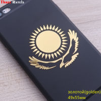 Three Ras MT-030# 49*55mm 1-2 Pieces The Flag Of Kazakhstan Metal Golden Nickel Car Sticker Auto Stickers