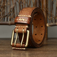 Mens Leather Double Prong Belt New Mens Waistband Luxury Leather Belt for Men Cowskin Strap Width:38mm Length:105-125cm