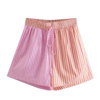 Tangada Women Vintage Pink Striped Shorts Strethy Waist Pockets Female Retro Casual Shorts Pantalones QJ157