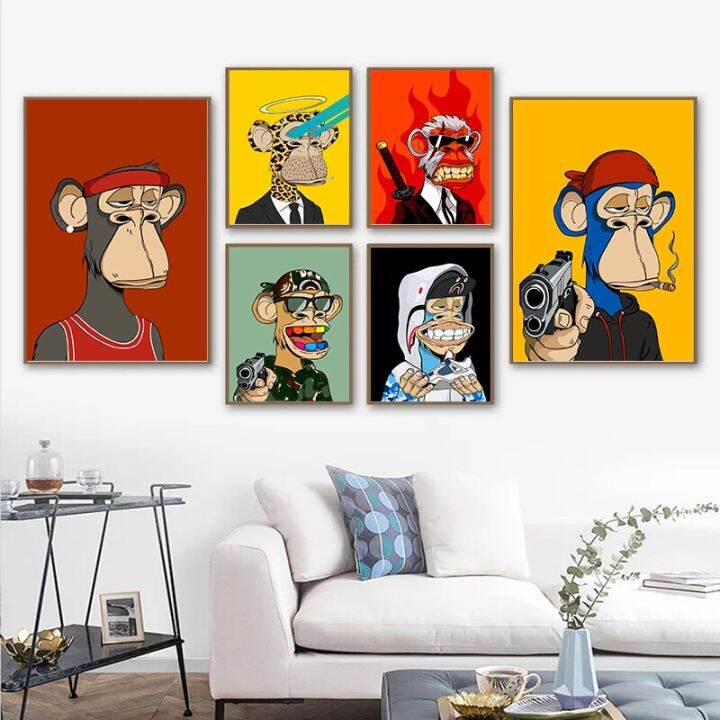 Funny Cartoon Bored Ape Posters Canvas Painting Cute Animal Monkey Pop ...