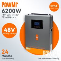 Powmr 6.2kw สวิตช์เปิด ปิด อินเวอร์เตอร์ไฮบริด MPPT 120A พลังงานแสงอาทิตย์ รองรับแบตเตอรี่ 48V Lifepo4 230VAC 500Vdc PV ฟังก์ชั่นซ่อมคลิกเดียว