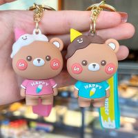 【DT】 hot  Ice Cream Bear Keychain Accessories Cute Cartoon Anime Tag Luggage Bag Charm Decoration Lanyard House Key Ring Gift for Women