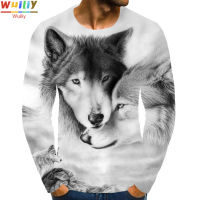 Mens Animals Long T Shirt 3D Print Long Sleeve Wolf Graphic Long Tees Pattern Tops MenWomen Tee