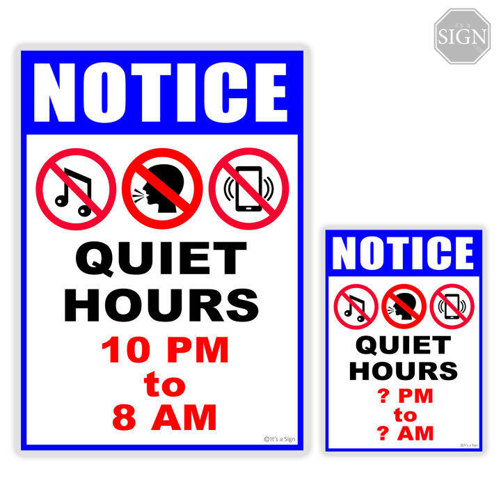 Quiet Hours 10pm 8am Laminated Signage A4 Size Lazada PH