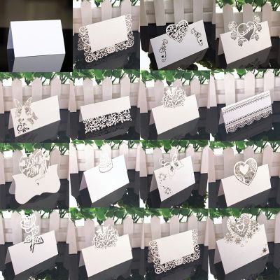 การ์ดชื่อสถานที่สีขาว50ชิ้นของตกแต่งโต๊ะชื่อข้อความโต๊ะกระดาษ DIY การ์ดอวยพรงานเลี้ยงทารกใกล้คลอดงานแต่งงานอุปกรณ์ตกแต่งงานปาร์ตี้