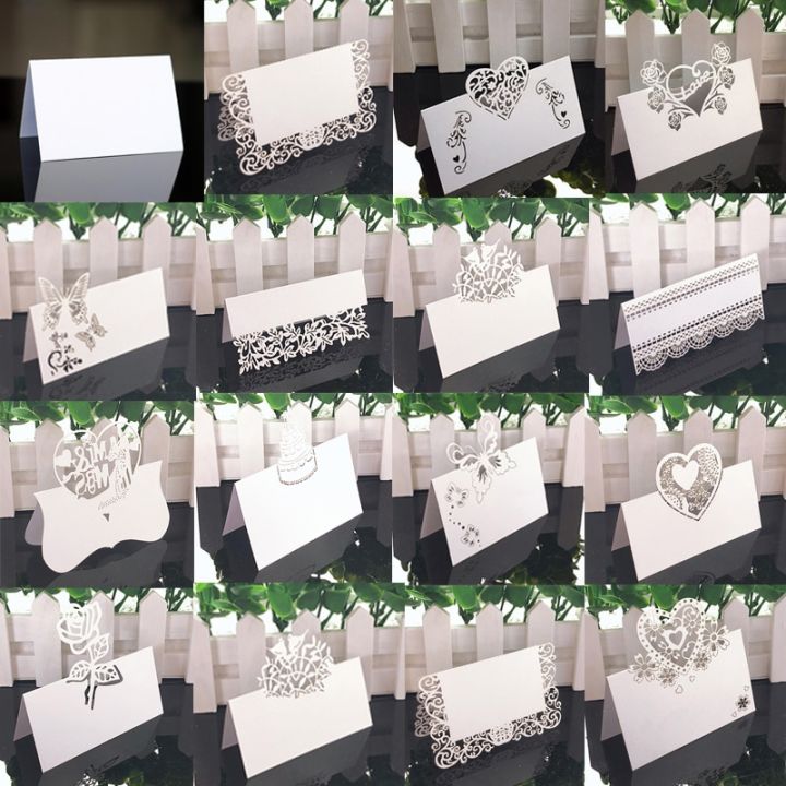 การ์ดชื่อสถานที่สีขาว50ชิ้นของตกแต่งโต๊ะชื่อข้อความโต๊ะกระดาษ-diy-การ์ดอวยพรงานเลี้ยงทารกใกล้คลอดงานแต่งงานอุปกรณ์ตกแต่งงานปาร์ตี้