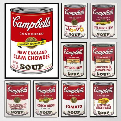 Campbell ซุปผ้าใบกระป๋องภาพวาดโปสเตอร์ Aesthetic Wall โปสเตอร์ Cafe Bar ร้านอาหารห้องรับประทานอาหารตกแต่ง