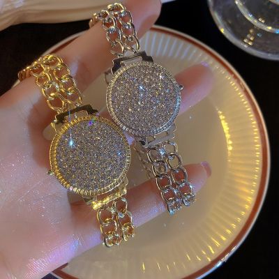Luxurious High Quality Full of Rhinestone Clock Dial Bracelets For Women Shiny Crystal Gold Plated Bracelet Party Jewelry Gift