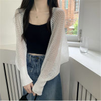 Short Hollow Sun Protection Clothing Ice Silk Knitted Cardigan Womens Summer Shawl Thin Breathable Fashion Figure Flattering Outerwear Top