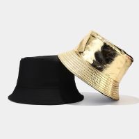 {You have a hat} หนัง PU แฟชั่นใหม่ Topi Bucket ผู้หญิงผู้ชาย,หมวกชาวประมงเรียบง่ายสีทึบใส่กลับด้านได้ทั้งชายและหญิงหมวกแก๊ปลำลองกลางแจ้งกันน้ำ