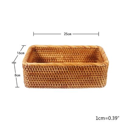 Rectangular Hand-woven Basket Rattan Candy Storage Picnic Tray Food Bread Dishes Dropshipping