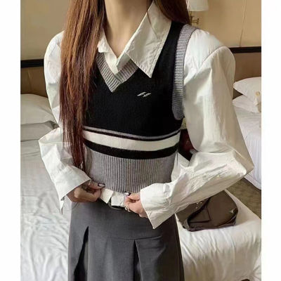 HILADY เสื้อแขนกุดผ้าถักลำลองของผู้หญิงลายทางย้อนยุคแฟชั่นสไตล์เกาหลี