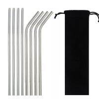 high quality reusable drinking straw 304 stainless steel metal straw with cleaner brush metal straw Specialty Glassware