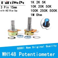 ┋ 5Pcs WH148 1K 2K 5K 10K 20K 50K 100K 500K Ohm 15mm 3Pin Linear Taper Rotary Potentiometer Resistor for Arduino with AG2 BLUE Cap