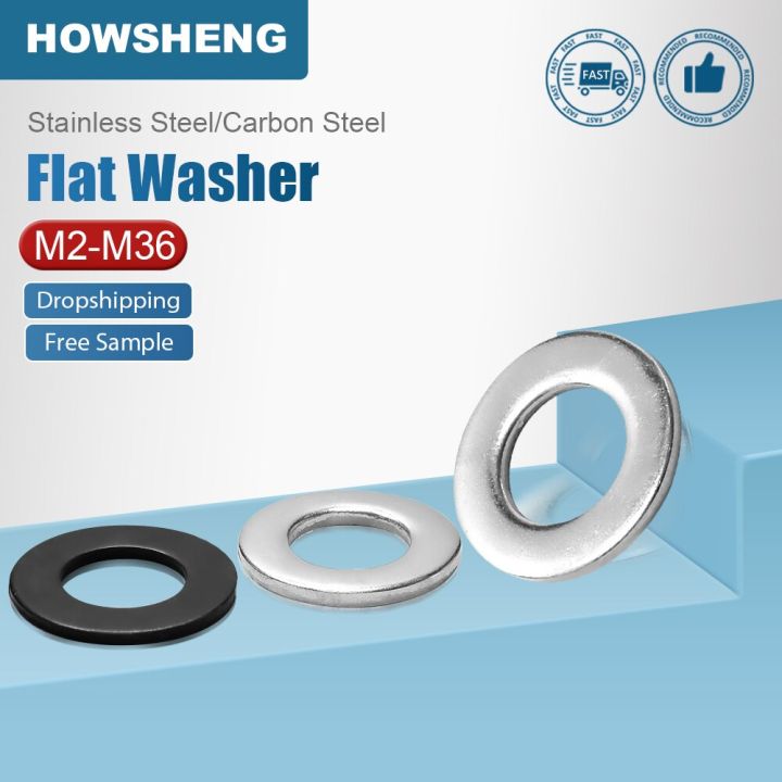 howsheng-plain-flat-washer-m2-m2-5-m3-m4-m5-m6-m8-m10-m12-m1-m16-m18-m20-m22-m27-m30-m36-stainless-steel-carbon-steel-gasket-nails-screws-fasteners