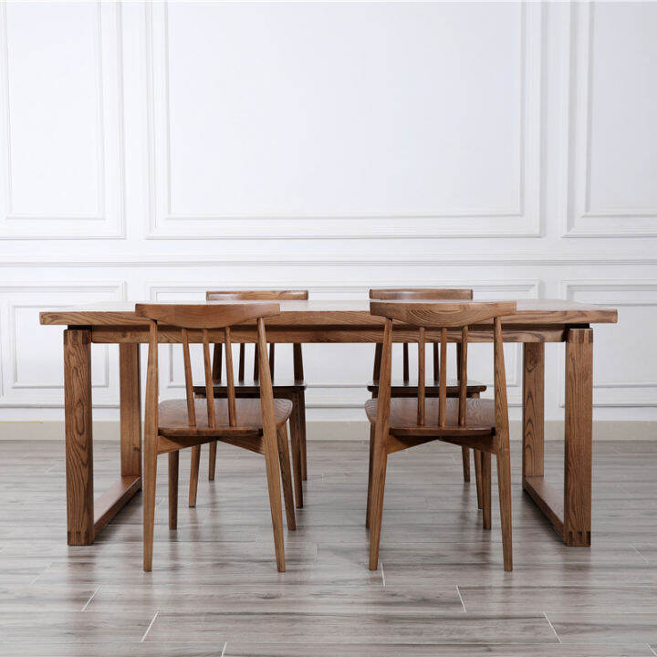 Nordic solid wood dining table combination simple ash wood long table ...