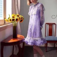 P014-037 PIMNADACLOSET - Long sleeves Embroidery Mesh Feminine Dress