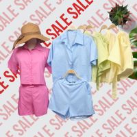 TW14789 Set 3 ชิ้น เสื้เอเชิ้ตแขนสั้น+กางเกงขาสั้น+เข็มขัด SALE