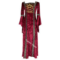 Vintage Gothic คอสเพลย์ชุดกำมะหยี่ Flare Sleeve Oversize ผู้หญิงยุคกลาง Renaissance Lace Up Gothic Bandage R ยาว Dress