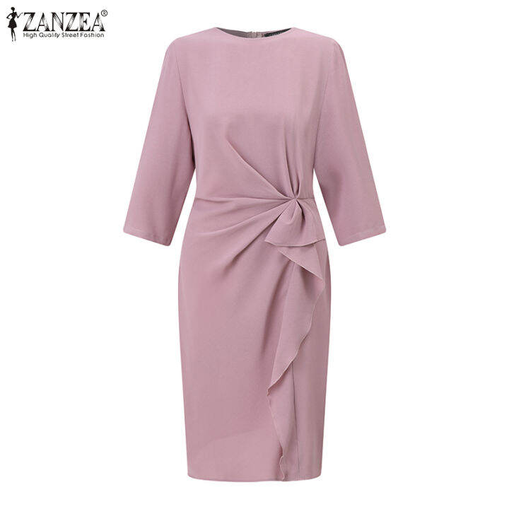 จัดส่งฟรี-fancystyle-zanzea-ชุดซันเดรสสไตล์เกาหลีของผู้หญิงแบบผูกปมที่เป็นทางการทำงานเก็บเอวเป็นทางการ-11