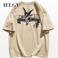 IELGY เสื้อยืดแขนสั้นผู้ชาย,การพิมพ์ที่ทันสมัยแนวสตรีททรงหลวมฮิปฮอปลำลองเข้ากับทุกชุดคอกลม