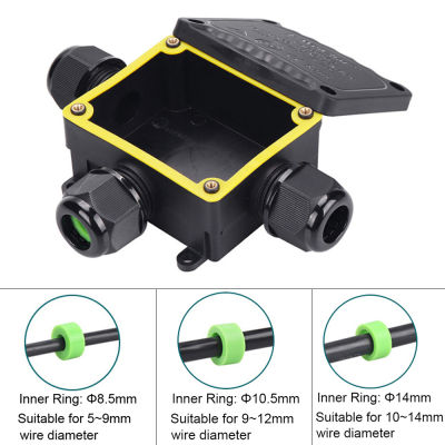 กล่องเชื่อมต่อ IP68 3ทาง5-14มม. ขั้วต่อสายไฟฟ้ากล่องเชื่อมต่อกล่องเชื่อมต่อสายเคเบิลกันน้ำสำหรับไฟ LED กลางแจ้ง