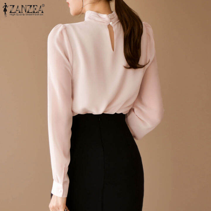 สินค้ามาใหม่-จัดส่งฟรี-fancystyle-zanzea-เสื้อเสื้อมีกระดุมสไตล์เกาหลีสำหรับผู้หญิงใส่เที่ยวหลังคอตั้งจีบฤดูใบไม้ร่วงเสื้อหรูหราเดท-10