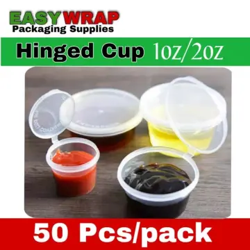 50 Pieces per pack Salad Cups with Cover and Hinged Cup with lid Sauce cup  By DrakesFoodPackaging