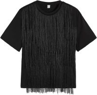 WDIRARA Mens Fringe Crewneck Short Sleeve Tassel Party Club Night Tee Shirt Top