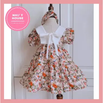 Váy bé gái thiết kế LOBY dáng xòe đính hoa cách điệu V010