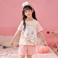 【Ready Stock】 ✈ C22 Childrens Pajamas Short-Sleeved Cartoon Girls Middle Big Children Suits Home Clothes