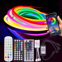 12โวลต์ LED RGB นีออนแถบกันน้ำซิลิโคนแสงเชือก108LED Dimmable Tuya สมาร์ท Wifi บลูทูธ APP IR การควบคุมระยะไกลตกแต่ง