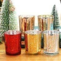 2023♛✒♨ 6pcs Candlestick Candle Cup Decoration European Plated Glass Gold Holders