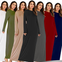 7สีแขนยาว Abaya ตุรกีดูไบสำหรับผู้หญิงมุสลิมชุด Solid Modal Kaftan อาหรับอิสลามแบบดั้งเดิมเสื้อผ้า S-2XL