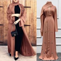 สีกากี Abaya Jubah ผู้หญิงสวมชุดยาว Muslimah แฟชั่น Baju Putih Abaya Cardigan