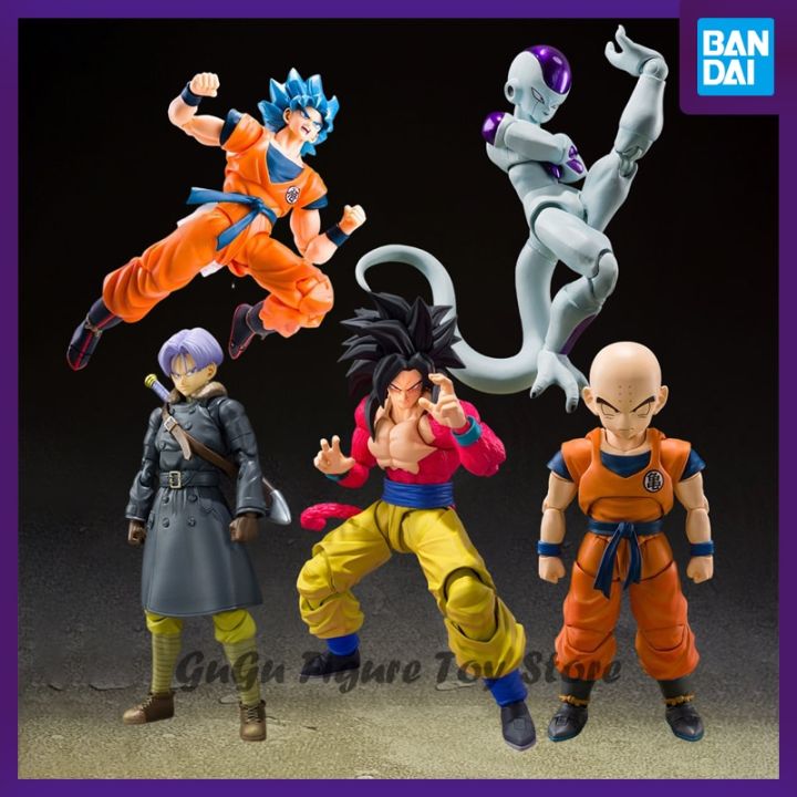 【authentic Authorization】bandai Original Shf Dragon Ball Action Figures Ssj4 Goku Trunks Kuririn 7450