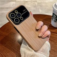 3 in 1 Luxury Wood Grain Big Window Glass Lens Camera Protection Case For iPhone 14 Pro Max 13 12 11 Plus Armor Shockproof Cover  Screen Protectors