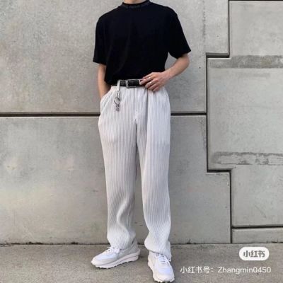 Issey Miyake pleated wide leg vertical straight casual pants