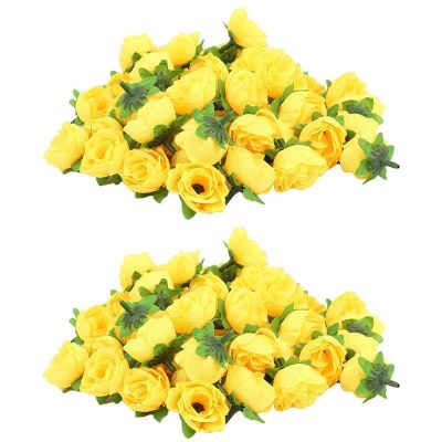 Yellow Fabric Silk Artificial Rose Flower Heads for Decoration Pack of 100Pcs