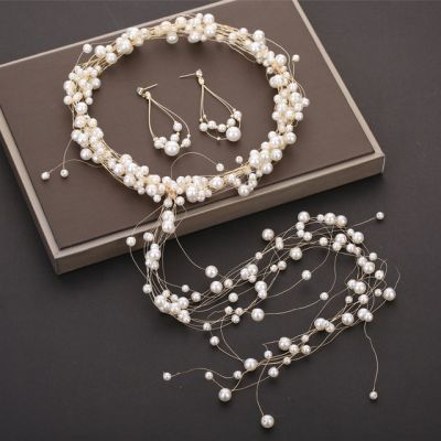 Pearl เครื่องประดับศีรษะเจ้าสาวดอกไม้มงกุฎแต่งงานเจ้าสาวพวงหรีดดอกไม้หัวโบฮีเมียผู้หญิงอุปกรณ์เสริมผม Headband ชุดแต่งงาน