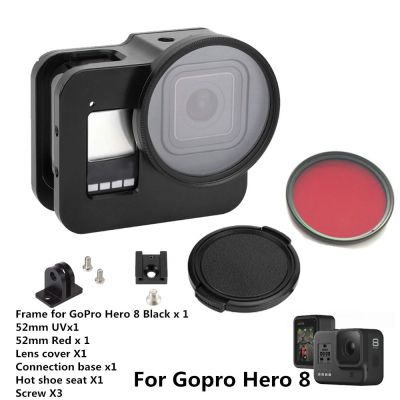 Anordsem กรงป้องกันเคสแบบเปลือกหอยสำหรับ Gopro Hero 8อะลูมิเนียม Cnc สีดำ,กรงป้องกันโลหะผสมพร้อมกรอบประกันเคสกล้องแลลมีสายคล้องคอ52มม.