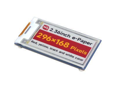 โมดูล E-Paper ขนาด2.36นิ้ว (G), 296 × 168,อินเทอร์เฟซ SPI สีแดงเหลืองดำขาว,พลังงานต่ำ,มุมมองกว้าง