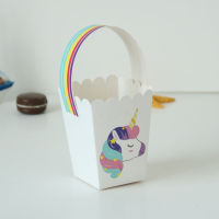 10Pcs Unicorn Paper Bag Candy Dragee Boxes Gift Bags with Rainbow Handles Wedding Birthday Cookie Bonbonniere Diy Supplies