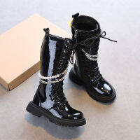 2021 Autumnwinter New Style Korean Middle-aged Children Detachable Pearl Chain Long Boots Toddler Kids Light Black Knight Boots