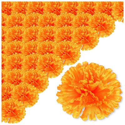 3.9Inch Marigold Flowers Artificial Day of the Dead Flower 250Pcs Fake Marigold Flowers Head for Marigold Garland Making