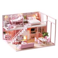 3D Diy Wooden Dollhouse Diy Miniature Dollhouse Kit Girls Room Doll House Accessories with LED Light Creative Handmade Gifts